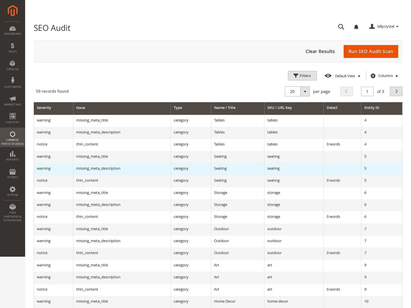 The SEO Audit dashboard.