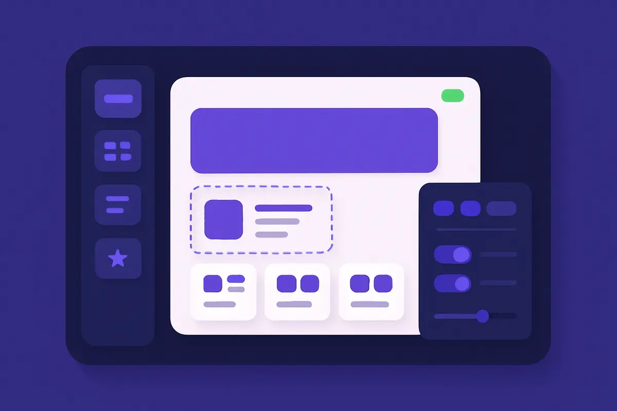 The Lurox visual page builder in the Magento 2 admin — a drag-and-drop canvas with a component library and a live props panel